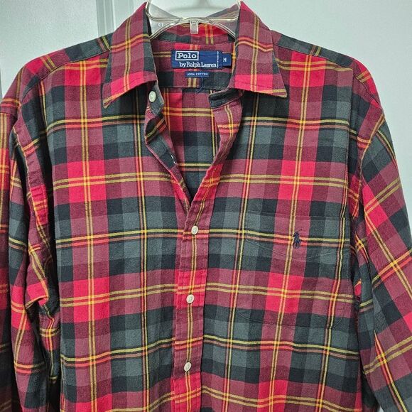 Polo Ralph Lauren Shirt Men's Medium Plaid Flannel Button Down Red Green Soft - Picture 4 of 7